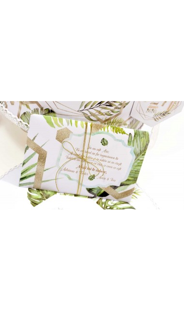 Trusou de botez cu animale gold din jungla si pattern frunze palmier Gold Jungle Tropical 17